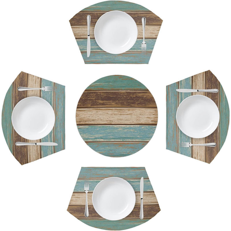 Placemats For Round Tables Set Of 5 Retro Rustic Wood Texture 4 Wedge Table Mats 1 Round Table Mats