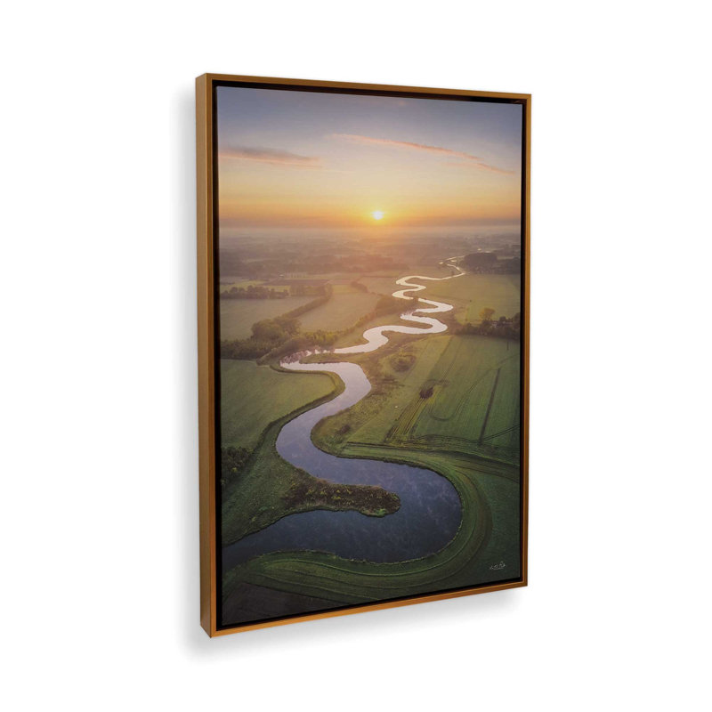 «Winding River Sunset» par Martin Podt, reproduction d'art, 12 W x 18 H, Doré, Toile avec cadre