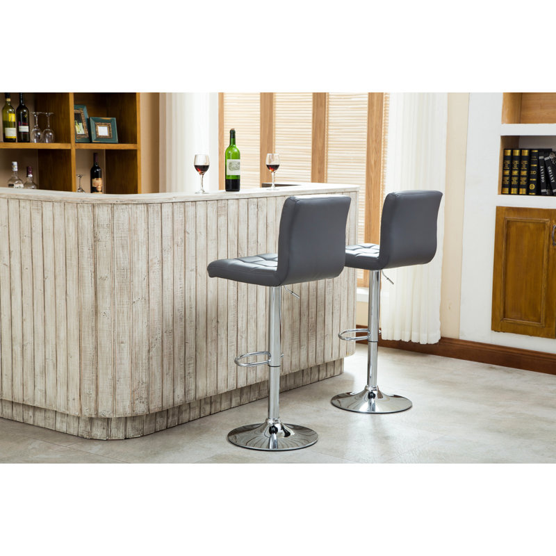 Tabouret de bar pivotant réglable en similicuir, ensemble de 2, Gris