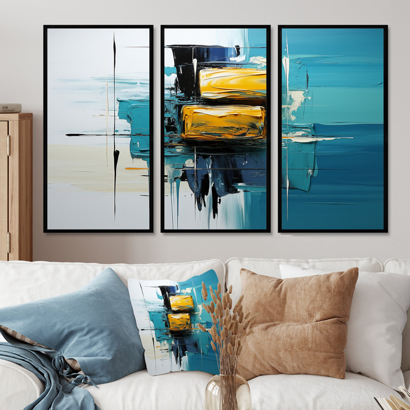 Croyde - Ensemble de décoration murale abstraite, H 28 po x l 36 po x P 1 po, Cadre flottant noir