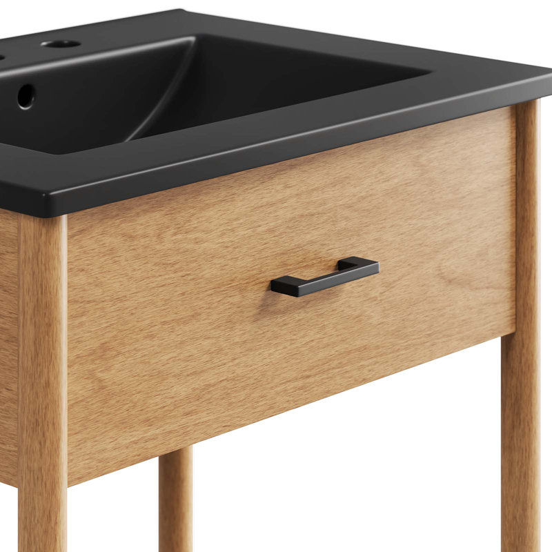 Meuble-lavabo simple 24 po avec plateau en céramique Modway Zaire, Noir, Naturel