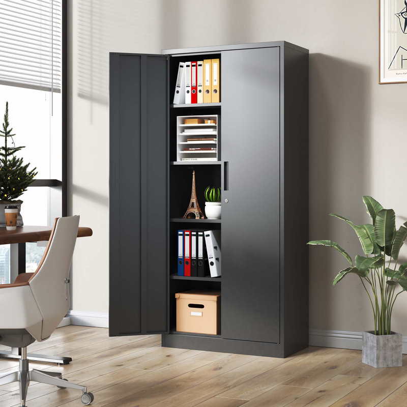Armoire de rangement en métal 72 po H, armoire verrouillable en acier noir