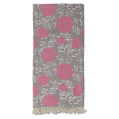 Jeté turc en coton biologique pour canapé ou canapé Antalya Flower, poids moyen doux, 74 po x 54 po