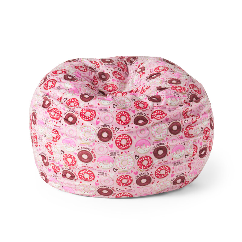 Fauteuil à billes rond, 3 pieds, imprimé beignet rose, rembourré de mousse, housse amovible