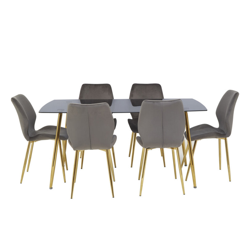 Festus 6 - Person Dining Set, Grey, Gold, Gray/Gold