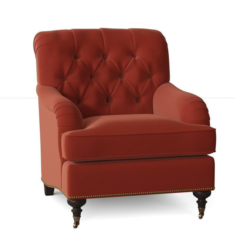 Fauteuil à coussin en duvet capitonné Devan, Noyer américain, Tangelo Margaret, Petit bronze antique