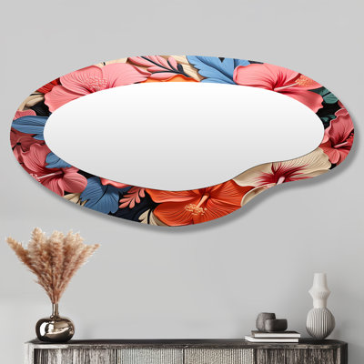 Fleurs colorées Hibiscus Floral Harmony II - Hibiscus Miroir mural traditionnel de forme asymétrique