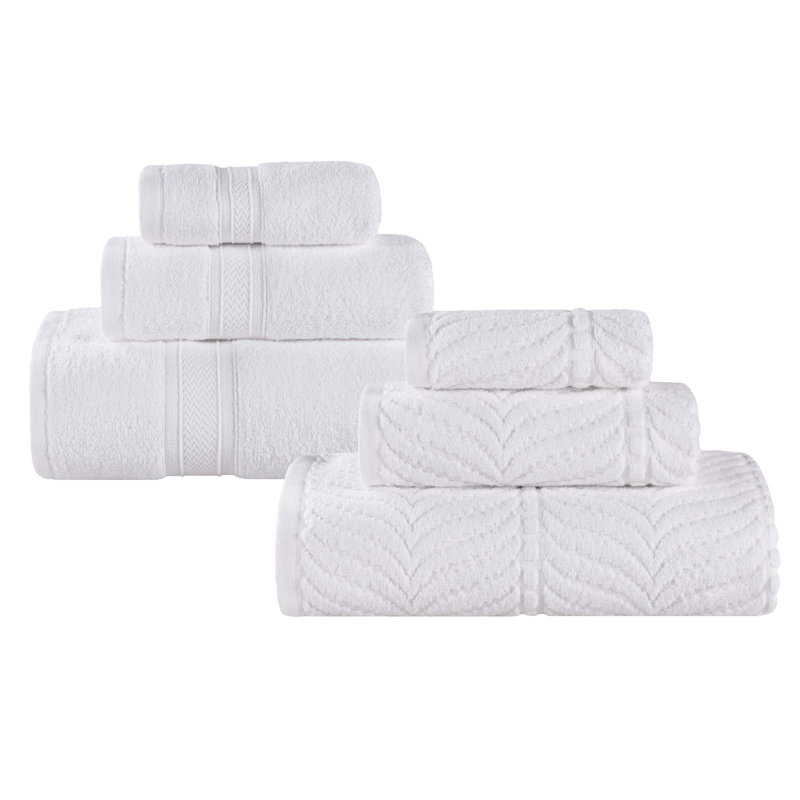 Ensemble de serviettes de bain 6 pièces en coton à jacquard Amaretto, Blanc