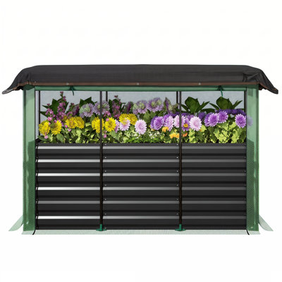 Galvanized Steel Raised Garden Bed With Crop Cage & 60% Shade Cloth, Outdoor Planter Box For Veggies, Herbs, Flowers