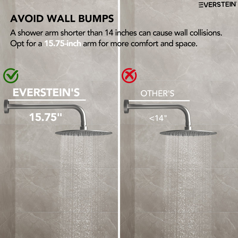  Système de douche à pression équilibrée, robinet de douche à pluie de 10 pouces avec valve brute, Nickel brossé, 2.0