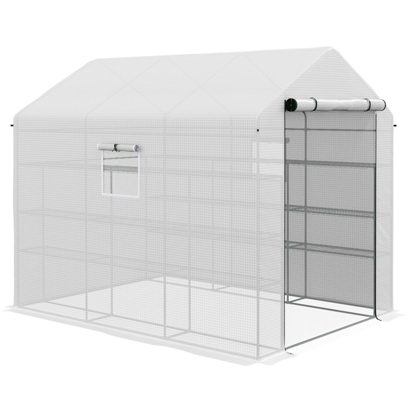 Serre avec porte grillagée Outsunny, H 84,8 po x l 95,3 po x P 70,8 po, Blanc
