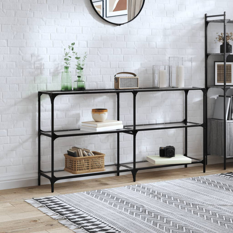 Console Table With Glass Top Steel, 81cm H x 158.5cm W x 30cm D, Transparent