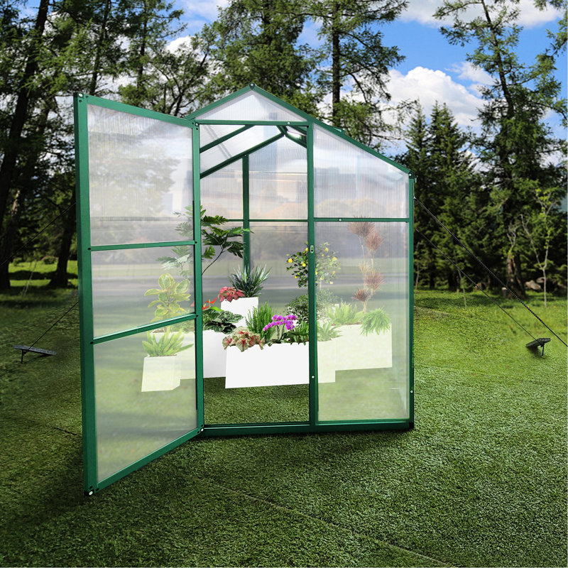 6X4 Ft Aluminum Greenhouse - Weather- Polycarbonate Cover Heavy Duty, Windproof, Blocking, Spacious Walk-In With Good Drainage System For Backyard Terrace Garden Panels All Season Use Excellent
