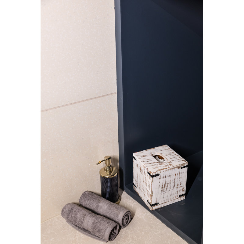 Porte-mouchoirs carré rustique en bois de manguier brûlé, Blanc