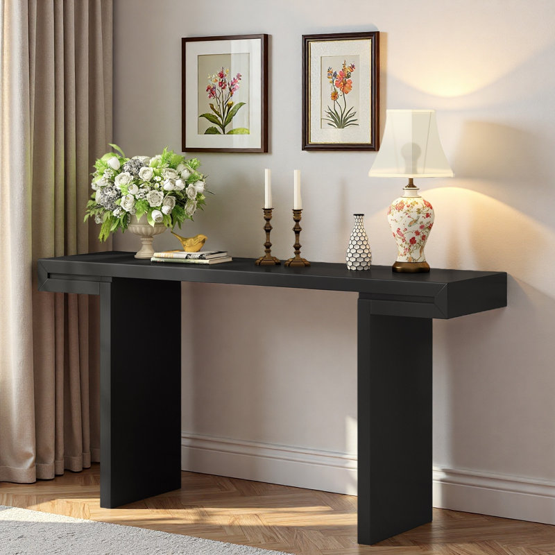 Console avec lignes géométriques et pieds réglables, Noir