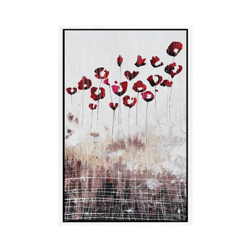 Love Poppies And Memories by Donatella Marraoni - Painting on Canvas, 66.04cm H x 45.72cm W x 3.81cm D, White Framed