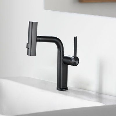 Modern 180-Degree Swivel Single Handle Bathroom Faucet With Pull-Down Sprayer And 3 Spray Modes