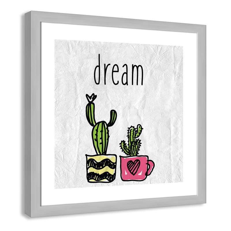 «Cacti A», art encadré, H 22,5 po x l 22,5 po x P 0,6 po, Encadré plat argent