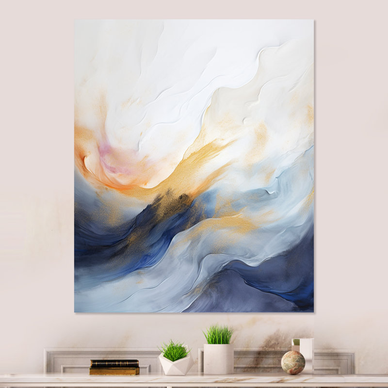 Tempête de marbre bleu et jaune III - art mural abstrait en métal, H 32 po x l 16 po x P 1 po