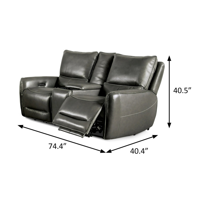 74.4" W Transitional Power Loveseat, Gray, Gray