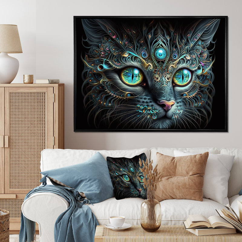 Art mural sur toile lumineux avec des yeux bleus I - animaux, L 40 po x H 30 po, Toile avec cadre flottant noir
