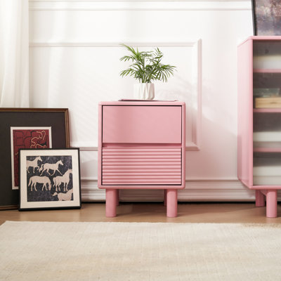 Table d'appoint moderne à 2 tiroirs rose, table de chevet de rangement élégante pour la chambre à coucher et le salon