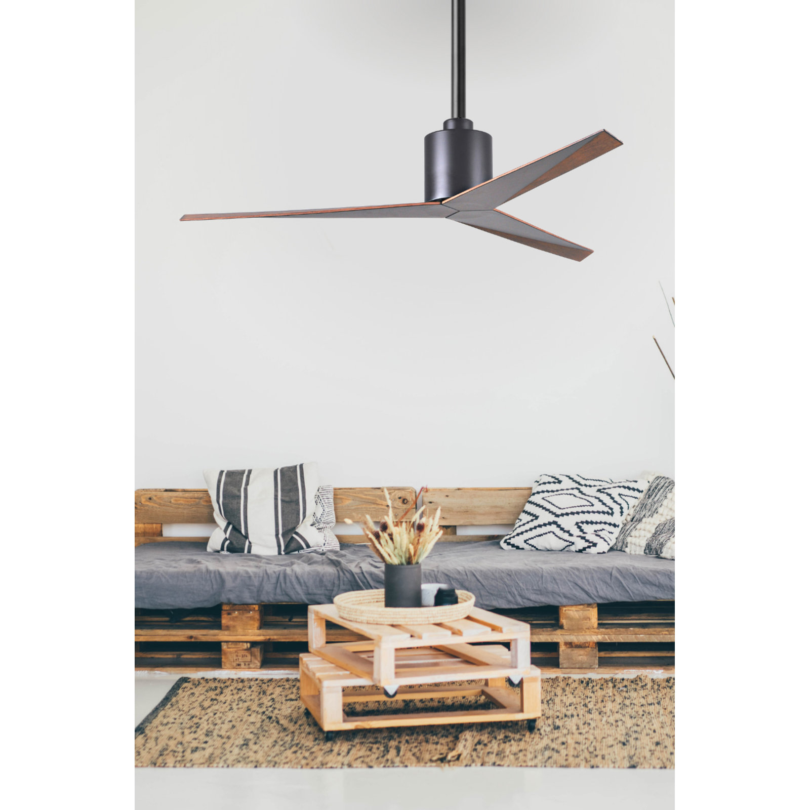 56'' 3 Blade Ceiling Fan, Walnut Tone, Matte Black