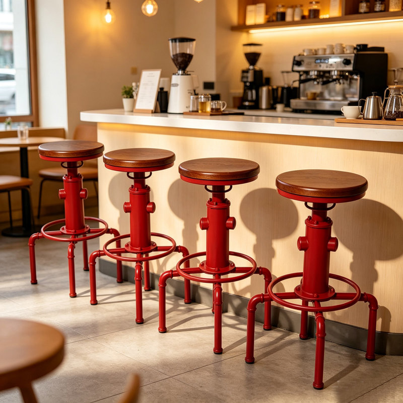 Tabouret de bar Dicot, Brun / Rouge, 4