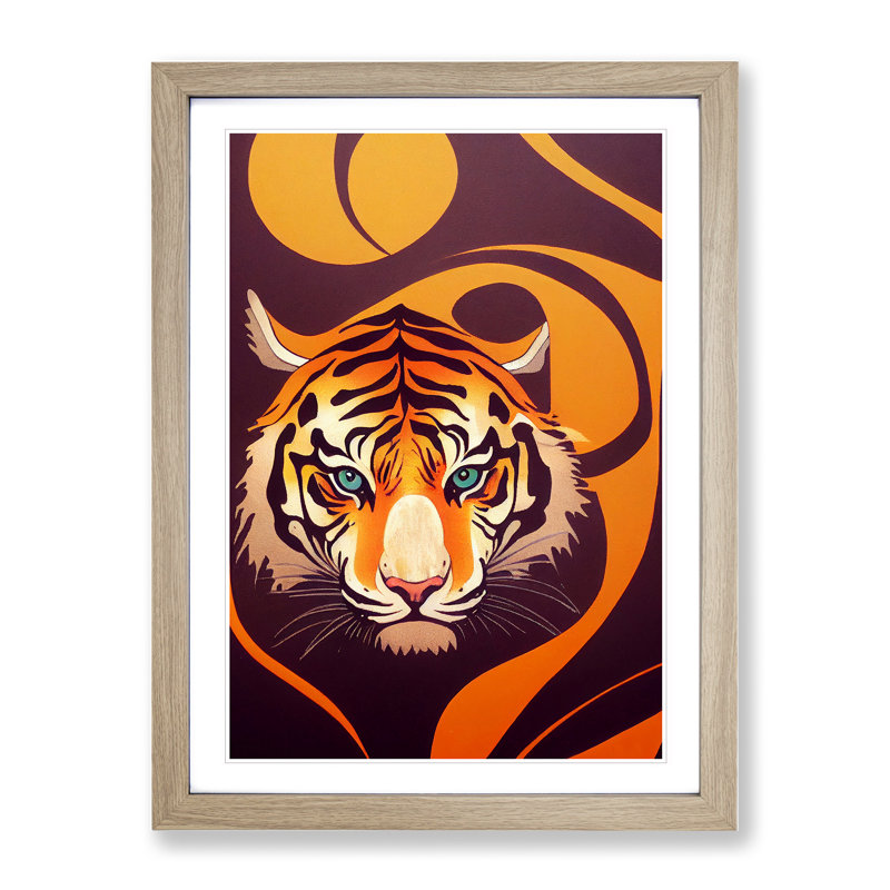 Unique Tiger Art No.2 Abstract - Wall Art, 36cm H x 27cm W, Oak Framed, White