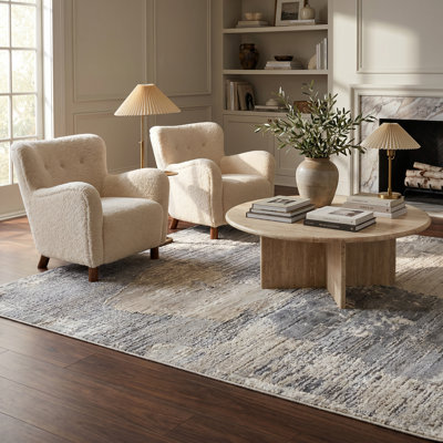 Rug Branch Atlas 8' x 11' (7'10" x 10'10") Cream/Grey Abstract Patchwork Indoor Area Rug, Modern, Medium Pile, Stain-Resistant Carpet - Living Room, Bedroom, Dining Room, and Kitchen