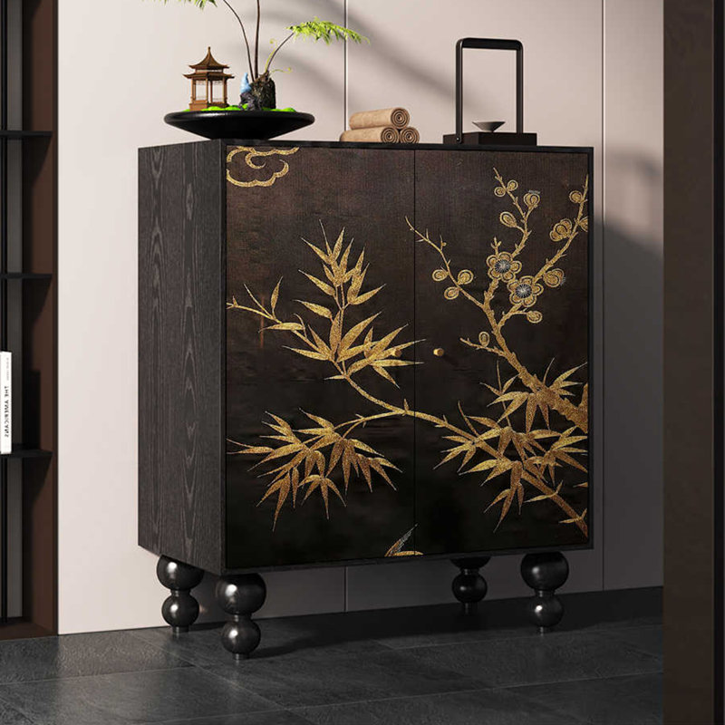 Armoire de rangement en bois massif avec poignées en métal