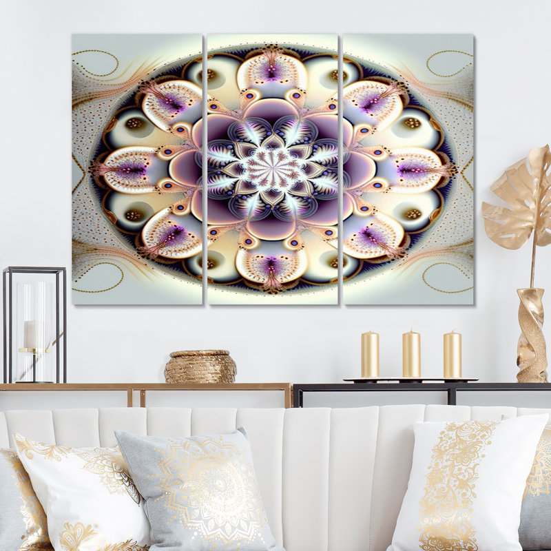 Ensemble de décoration murale Ethereal Fractal Mandal en mauve et jaune II - Boho Mandala, H 28 po x l 36 po x P 1 po