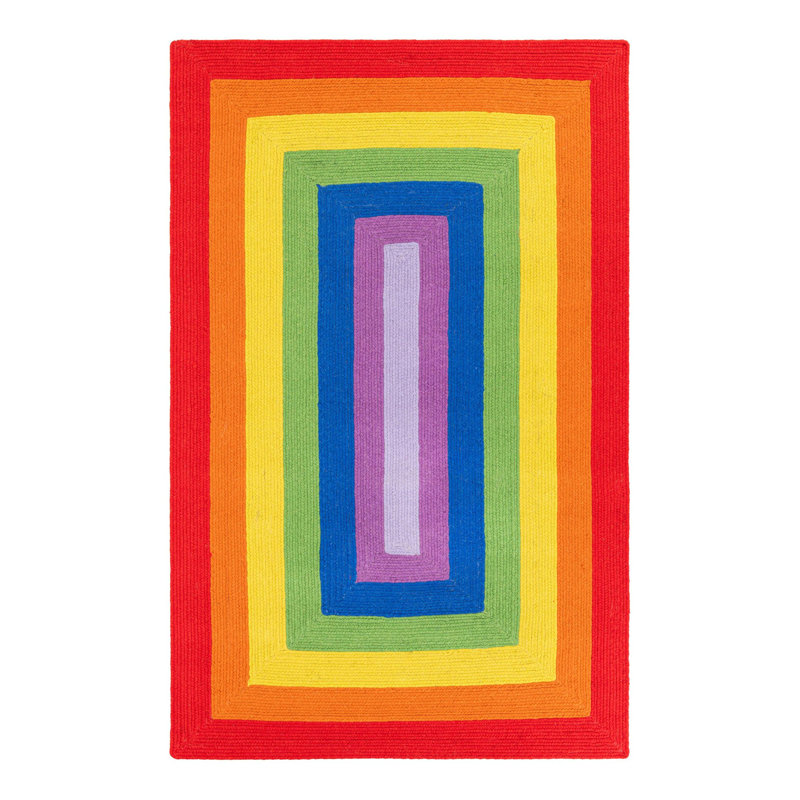 Tapis arc-en-ciel en laine tressé à la main Ebern Designs, Rectangle 5 pi 1 po x 8 pi