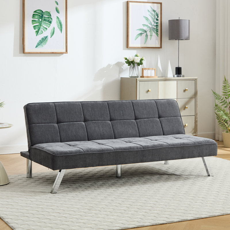 165cm W Modern Grey Convertible Sofa Bed with Metal Legs