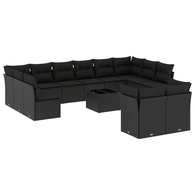  Ensemble de canapé de jardin noir, Noir, Noir
