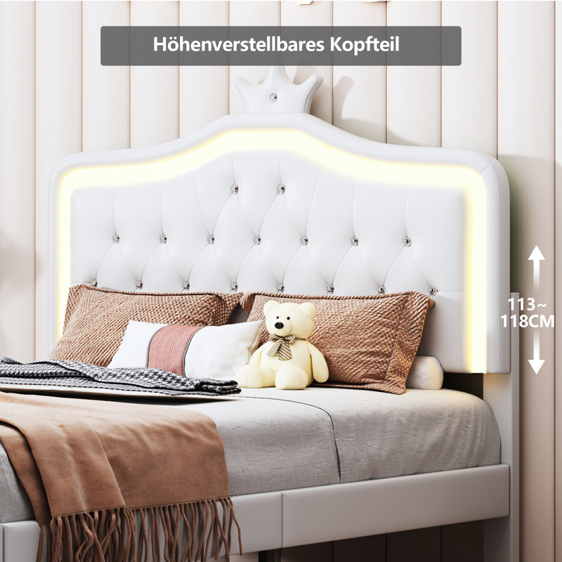 Upholstered Storage Bed, European Double (140 x 200 cm), White