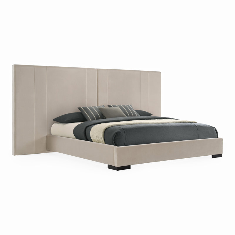 Chilukki - Lit moderne en tissu beige, Queen