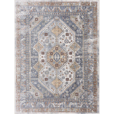 Afyae Machine Washable Medallion Blue Area Rug