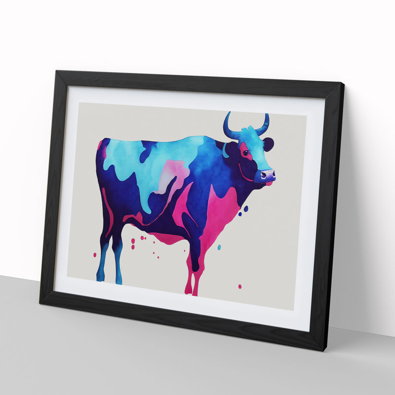 Watercolour Cow Abstract - Single Picture Frame Print, Black Framed, 46cm H x 64cm W x 2cm D