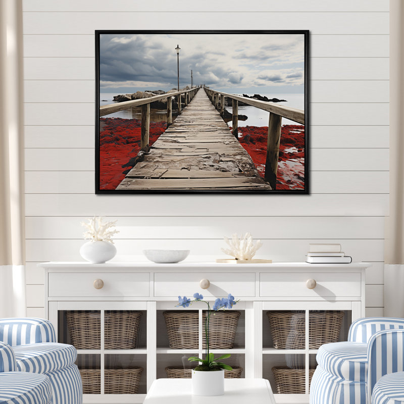 Tawnya Beach Pier Perspect Black VII sur impression sur toile, H 30 po x l 40 po x P 1,5 po, Cadre flottant noir
