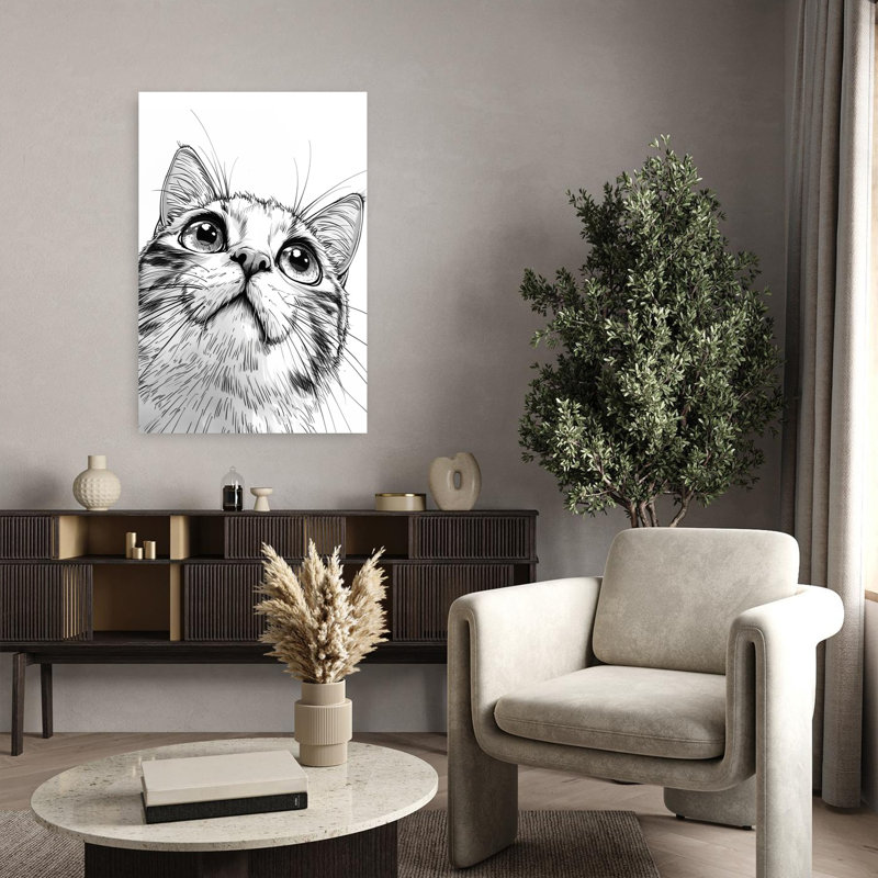 «Curious Cat Looking Contemporary», art mural, H 36 po x l 24 po