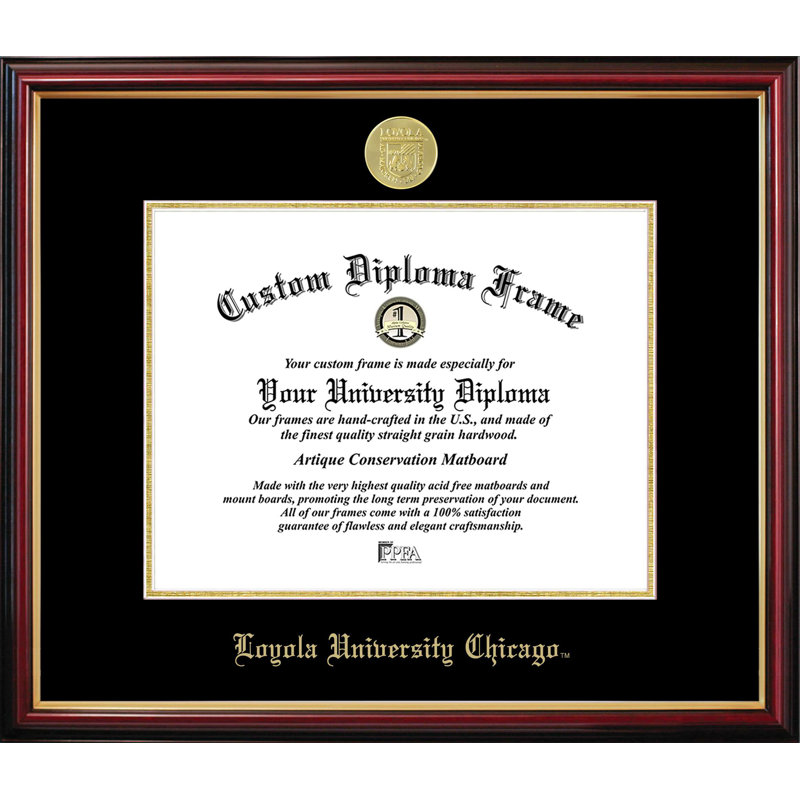 Cadre de petit diplôme Loyola Chicago University, L 11 po x H 8,5 po, NCAA Loyola Chicago