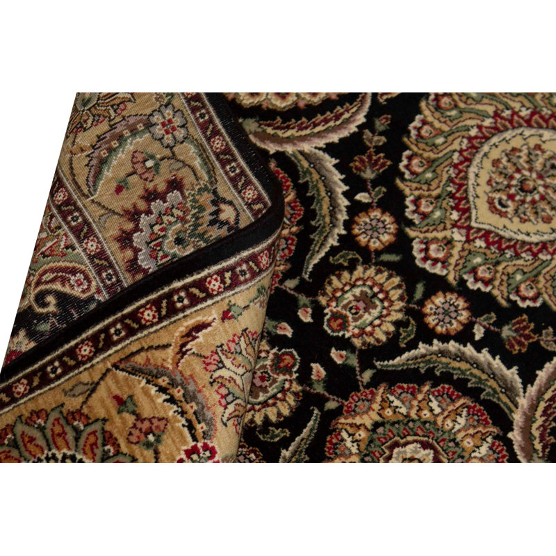 Tapis oriental noir / ivoire en laine noué à la main Manchuria