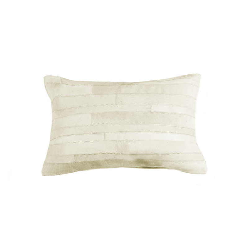 Commodore-Singh Leather/Suede Lumbar Rectangular Pillow Cover & Insert, Off-White