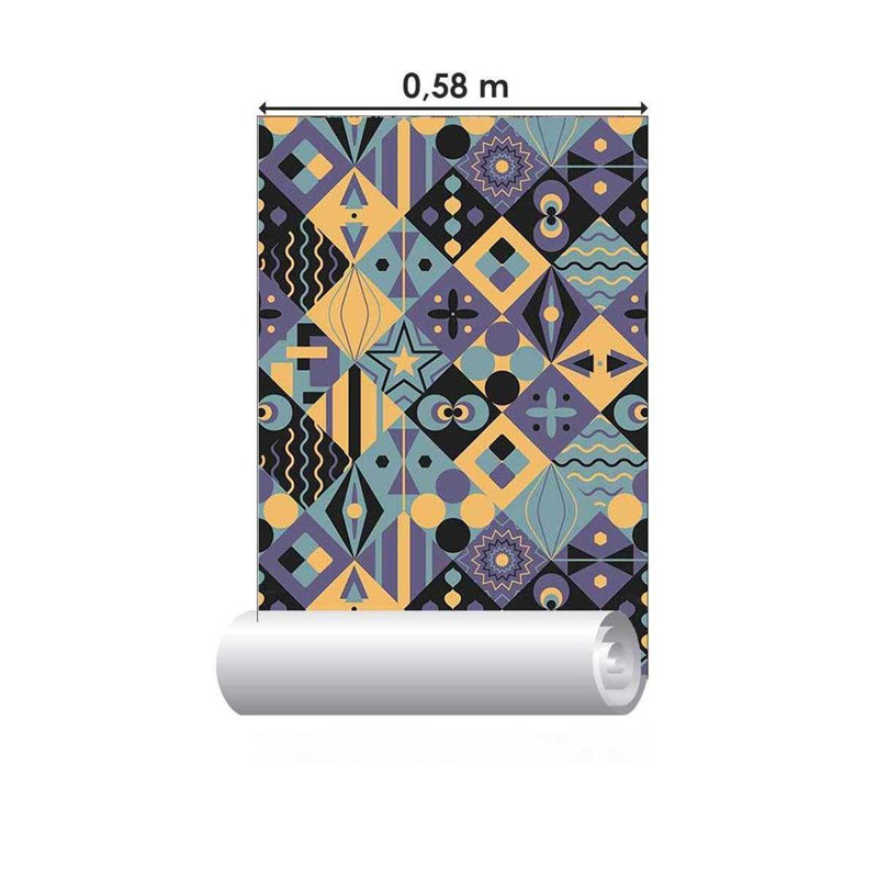 Rouleau de papier peint pelez et collez, Bleu / Jaune, L 126 po x l 24 po