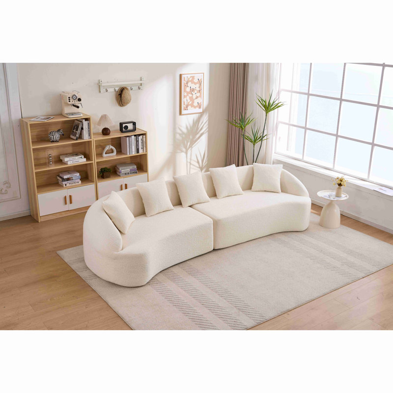 Canapé incurvé, canapé modulaire à compression de 110 po, blanc haute densité, canapé-lit pour salon, salon, appartement, chenille
