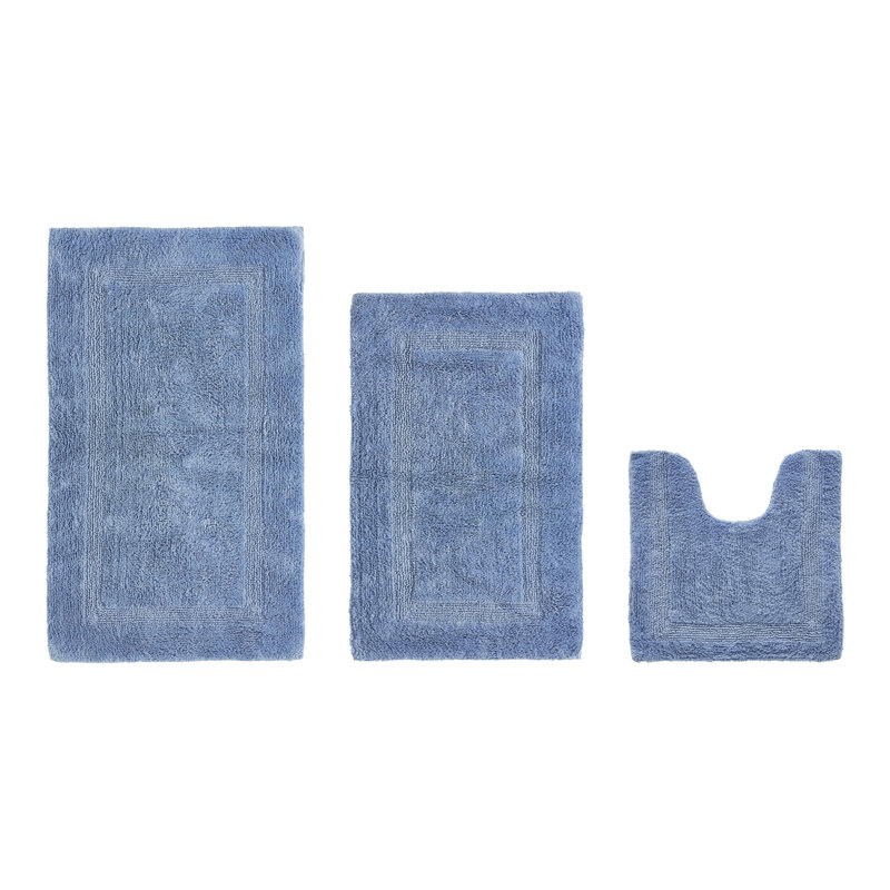 Annerose Premium 100% Cotton 2370 GSM 3-Piece Bath Rug Set, Ultra Soft, Super Absorbent, Reversible Tufted Weave Bathroom Mats, Machine Washable, OEKO-TEX® Certified Bath Rugs for Bathroom, Shower & Tub, Dark Blue