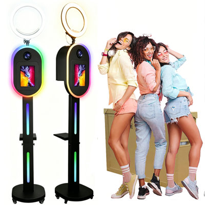 Cabine photo RXFSP pour iPad, cabine photo portable pour selfies compatible avec iPad de 10,2" à 12,9" et appareils photo reflex numériques, anneau lumineux RGB, logo personnalisé, idéale pour la location lors de mariages et autres événements.