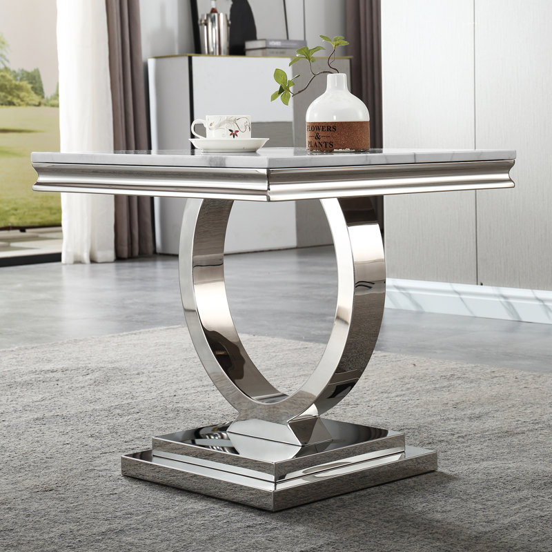 Table de bout Marleyann, Blanc, Argenté
