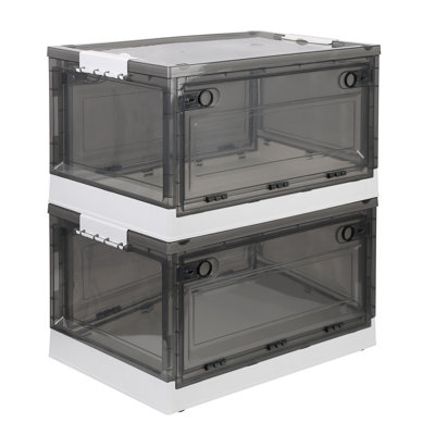 2 Packs Foldable Storage Bins Collapsible Storage Box Organizer Stackable Toy Container with Double Doors Top Lid Rolling Wheels for Clothes Toys Book